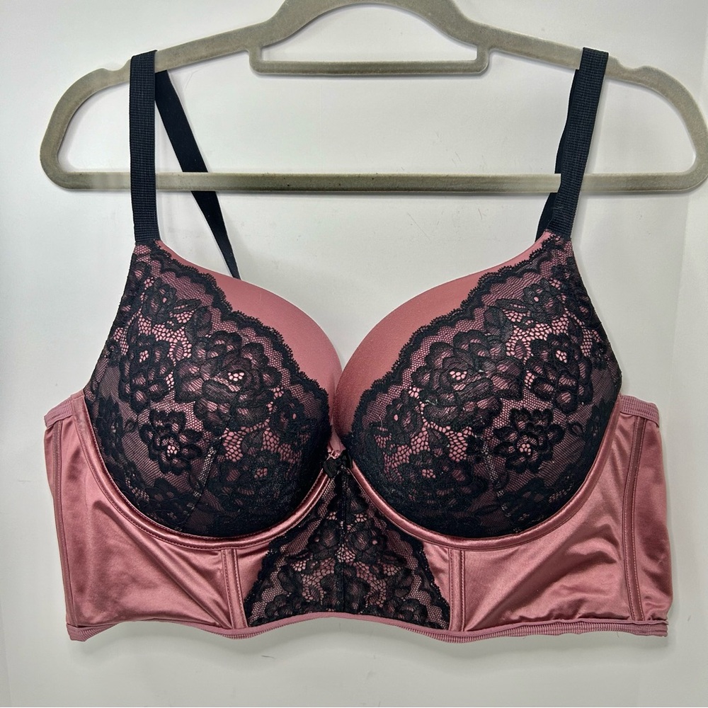 Torrid Pink & Black Lace Adjustable Strap Corset Bra Size 44D